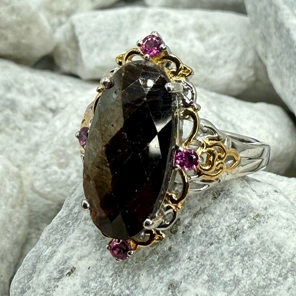 NWT Zawadi Chocolate Sapphire & Rhodolite Garnet Ring 14.20 ctw Size 9 Sterling - Picture 6 of 16